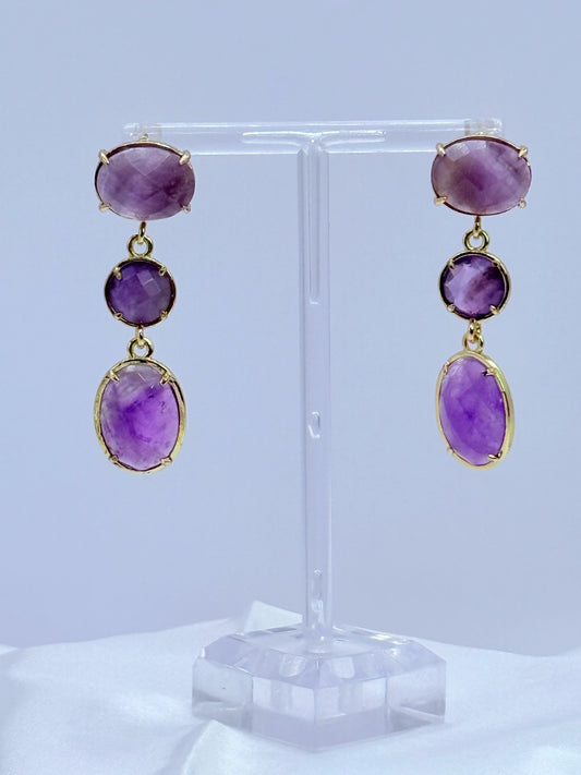 Aros Triple Cascada de Piedra Natural - Amatista