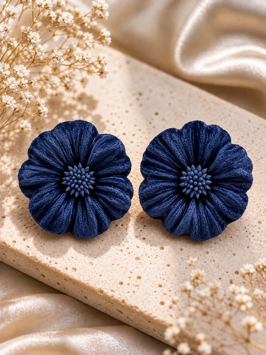 Aros maxi flor de terciopelo azul marino, grandes y livianos