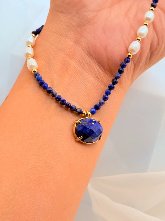 Collar lápiz lazuli perlas naturales