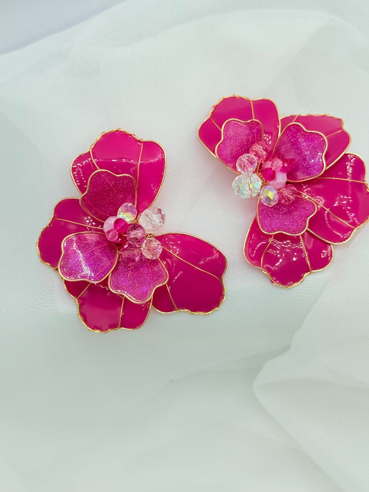 Aros de Autor Flor de Cristal - fucsia mate y brillante