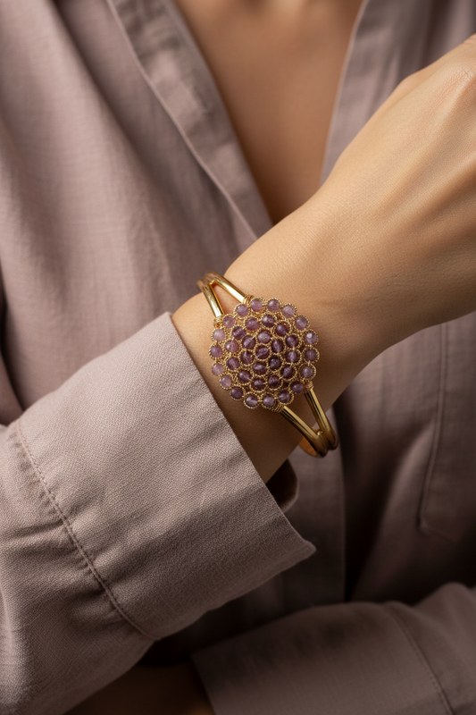 Pulsera de amatista bañada en oro look hippy chic
