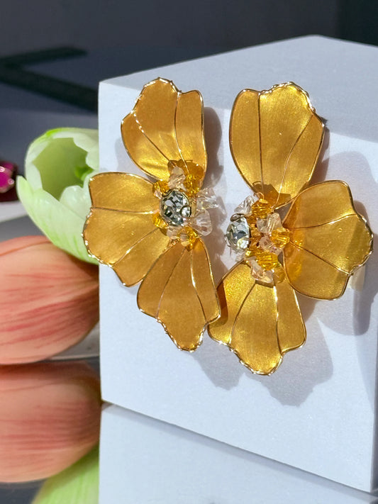 aros flor de Cristal técnica japonesa dorada grandes con cristales checos