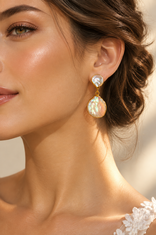Aros de novia Bride to Be con doble perla barroca natural