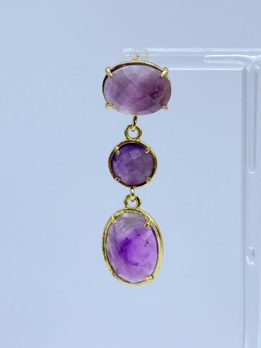Aros Triple Cascada de Piedra Natural - Amatista