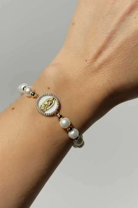 pulsera de virgen de nacar y perlas aturakes