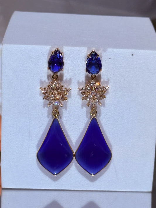 aros estrella de circones con piedra azul colgante bañados en oro Aros fiesta aros día regalo especial