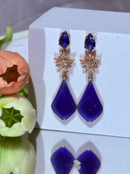 aros estrella de circones con piedra azul colgante bañados en oro Aros de fiesta Aros de novia Regalo