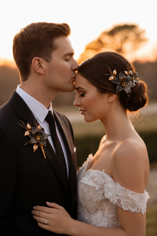 Pack Pareja Perfecta | Tocado Novia + Boutonnière Novio Coordinados | Accesorios a Juego