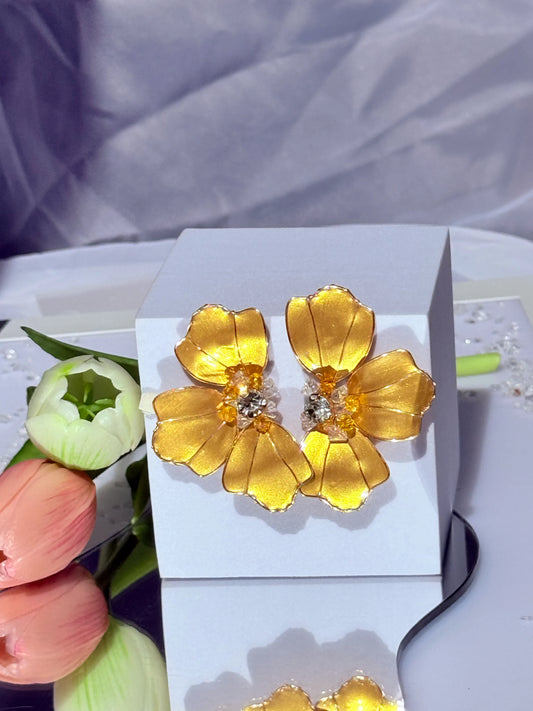 Aros flor de cristal aros flor dorada grandes con cristales checos