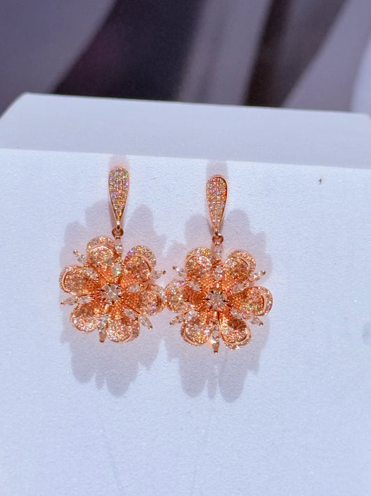 aros flor circones oro rosa joyería elegante La Merced Joyas