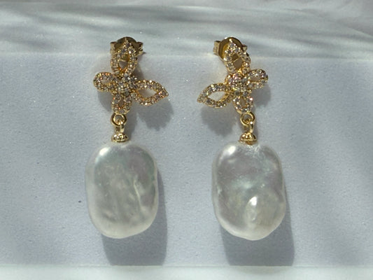 Aros Perla Barroca y circones - Oval Buterfly