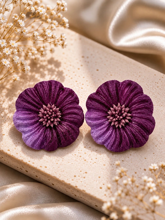 Aros maxi flor de terciopelo degradé violeta, grandes y livianos
