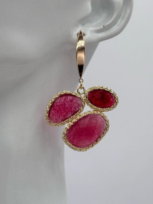 Aros Enchapados en Oro 18k Ágata Fucsia