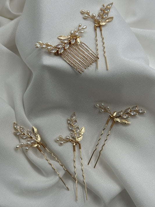 El Set de Novia Tocado & 5 Pins Golden Breeze