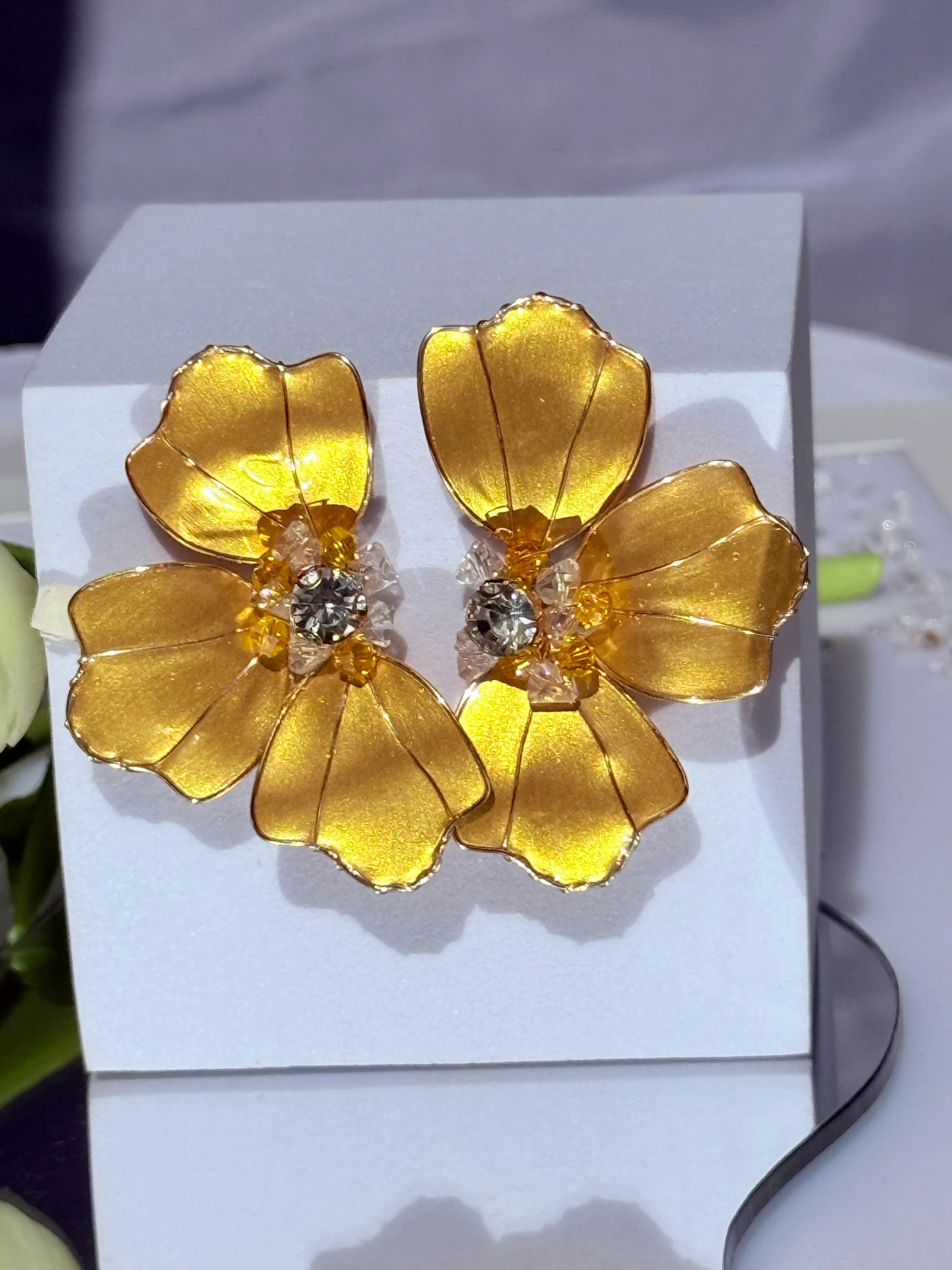 Aros flor de cristal aros flor dorada grandes con cristales checos