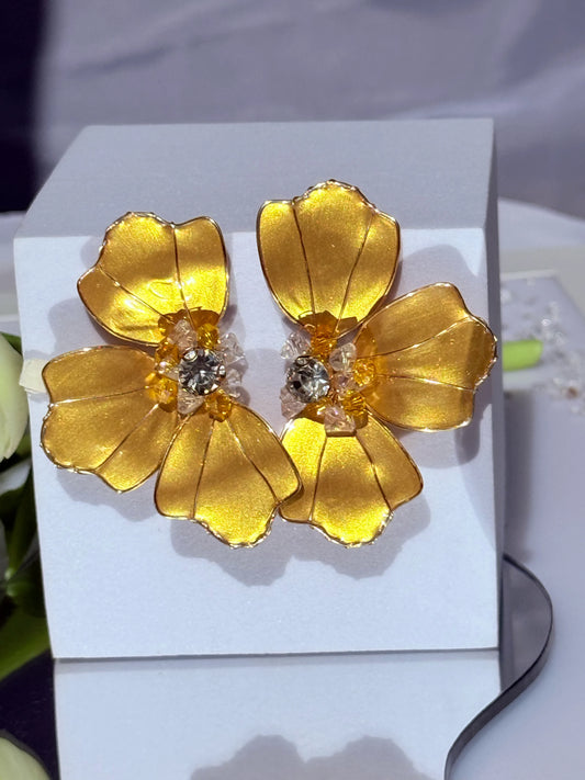 Aros flor de cristal aros flor dorada grandes con cristales checos