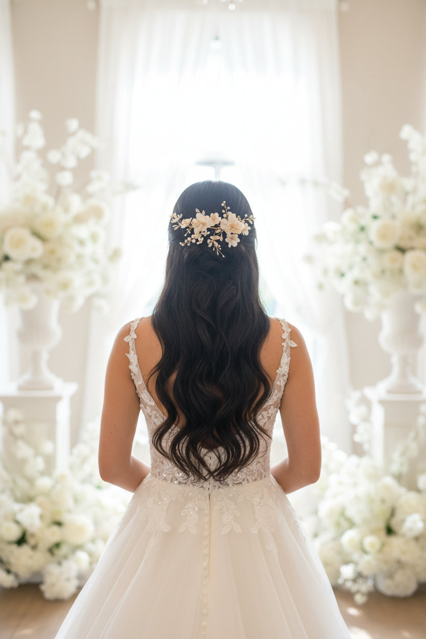 Tocados de novia flores y cristales, luminoso elegante y flexible 