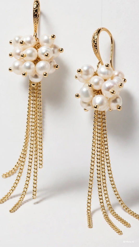 Aros racimo de perlas con cadenas colgantes
