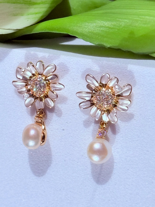 Aros Margarita con Perla Natural de Agua Dulce