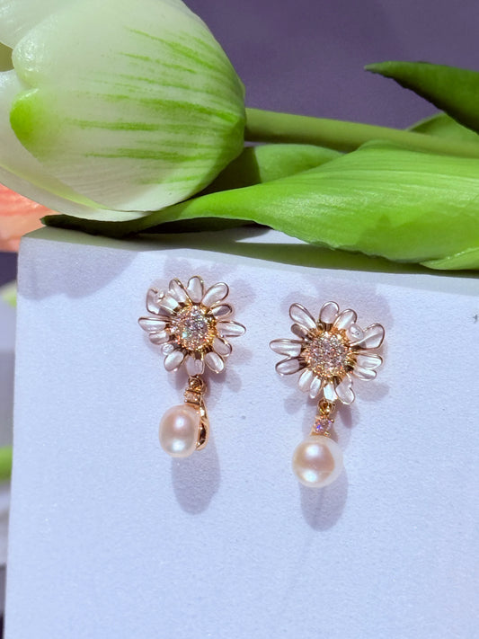Aros Margarita con Perla Natural de Agua Dulce