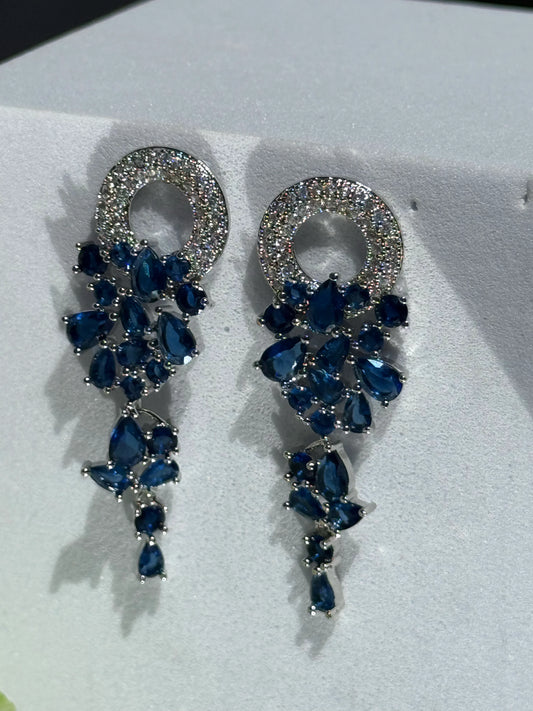 Aros Circones azul y traslúcidos en Plata 925