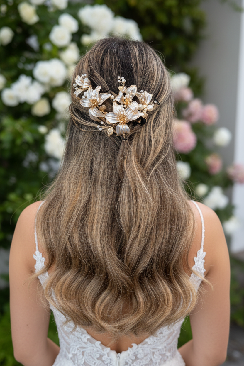 Tocado de novia de flores de cristal, modelo consta de 3 piezas  que se pueden posicionar en cualquier tipo de peinado