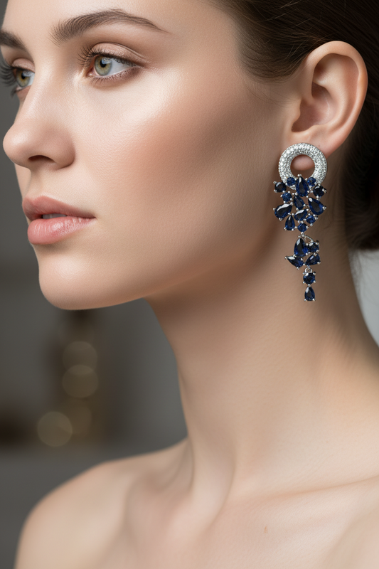 Aros Circones azul y traslúcidos en Plata 925