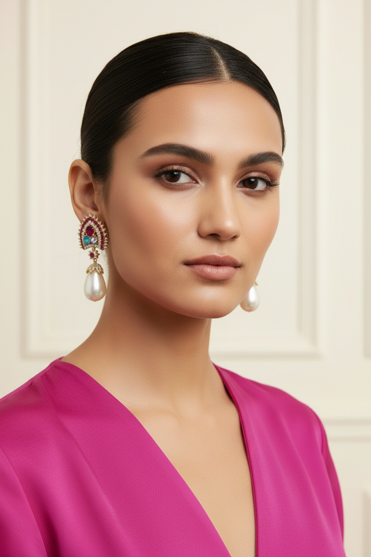 Aros fiesta novia madrina circones multicolores con perla shell lágrima aurora imperial