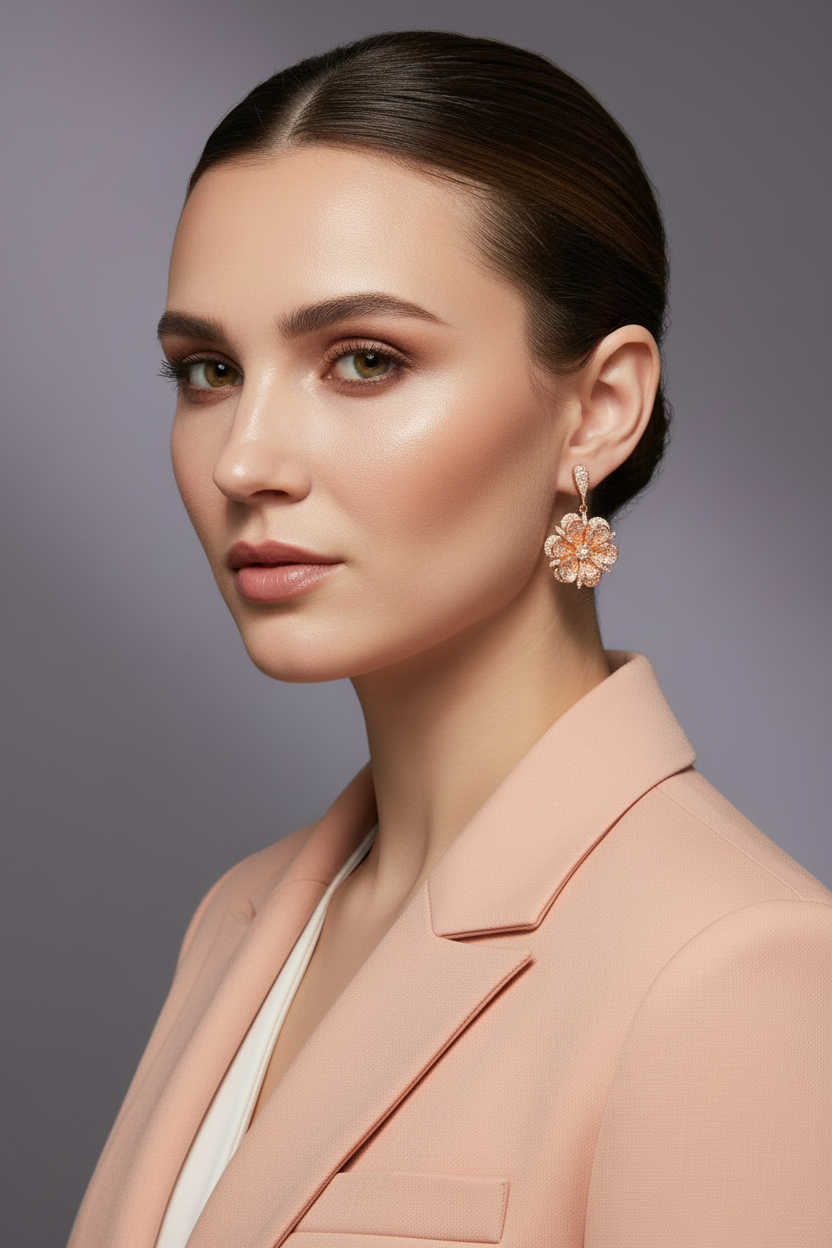aros flor circones oro rosa joyería elegante