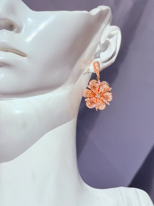 aros flor circones brillantes diseño floral oro rosA