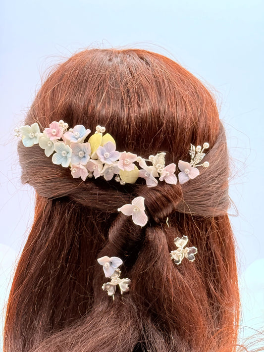 El Set de Novia Tocado & 5 Pins Pastel Bloom