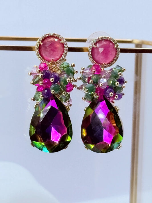 Aros Racimo Bora Bora - Fucsia & Green Tornasol