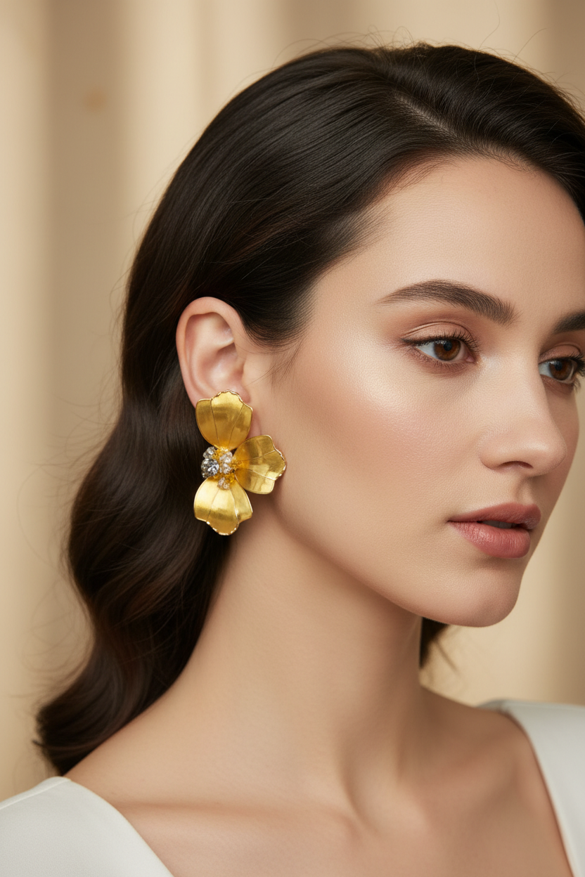 aros flor de Cristal técnica japonesa  dorada grandes con cristales checos