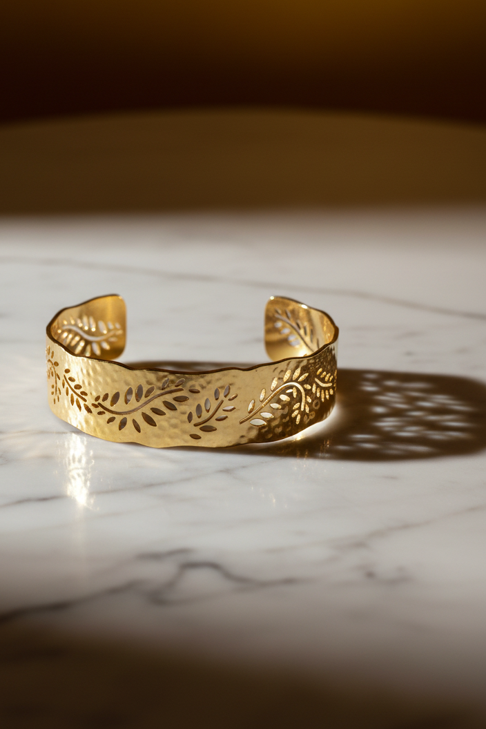 sta pulsera botánica bañada en oro 18K es perfecta para mujeres que buscan una joya elegante, artesanal y con inspiración natural única.