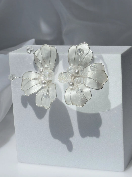 Aros de Autor Flor de Cristal Nácar y Plata