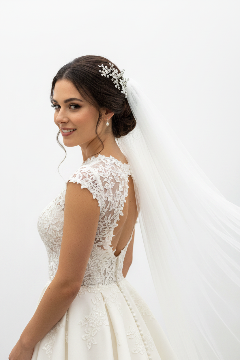Set de dos pins de novia estilo romantico en color plata y blanco 