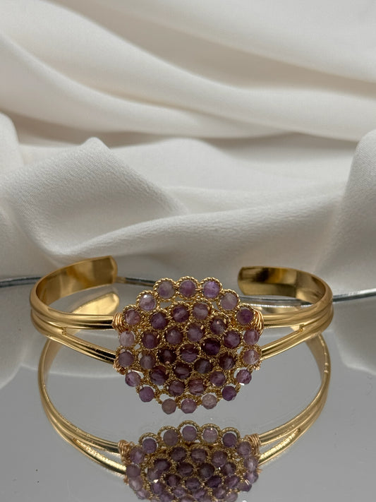 Pulsera bañada en oro con cuentas de amatista natural en forma de panal 