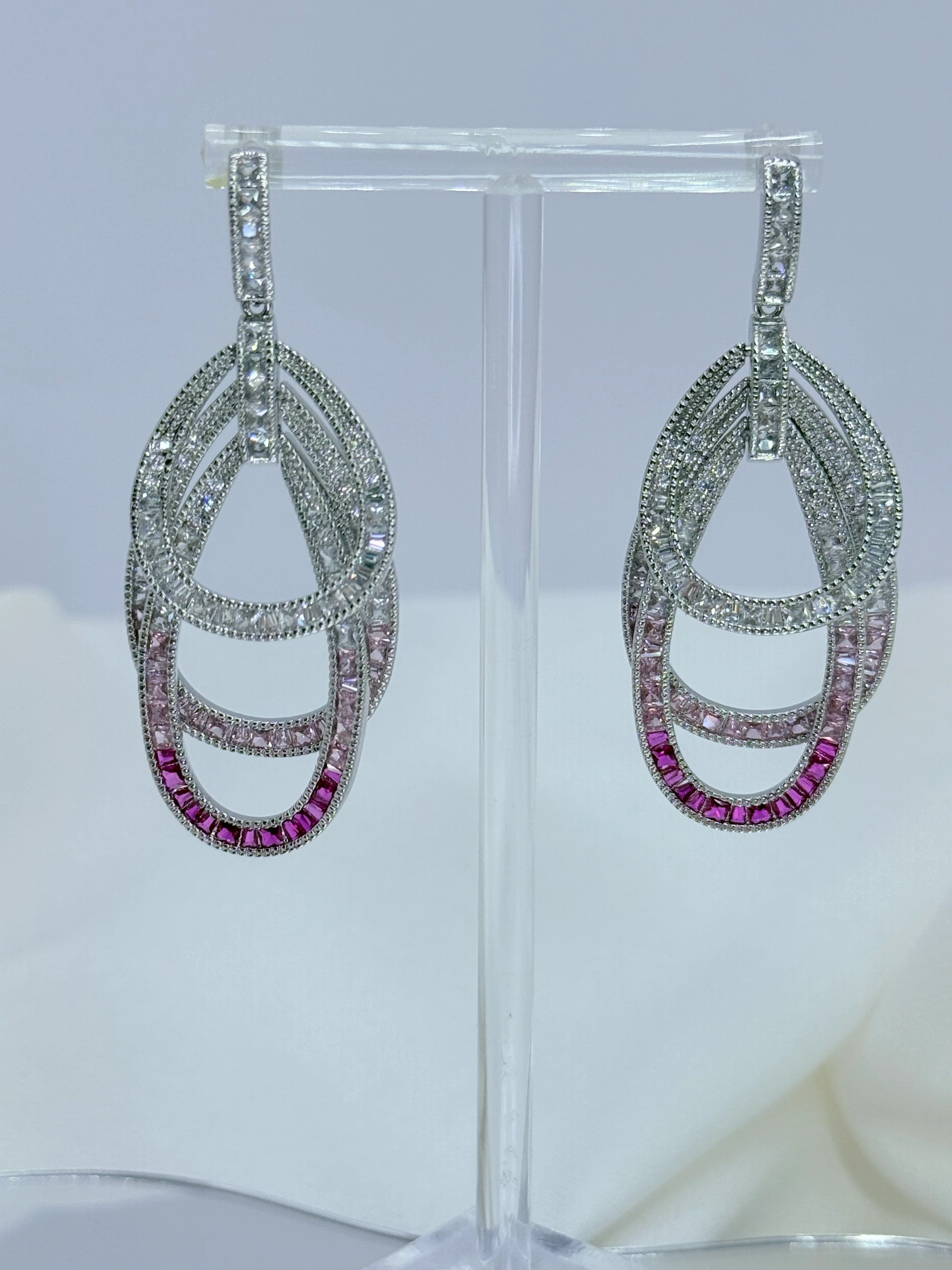 Aros circonitas degradé fucsia plata 925 rodio - La Merced Joyas
