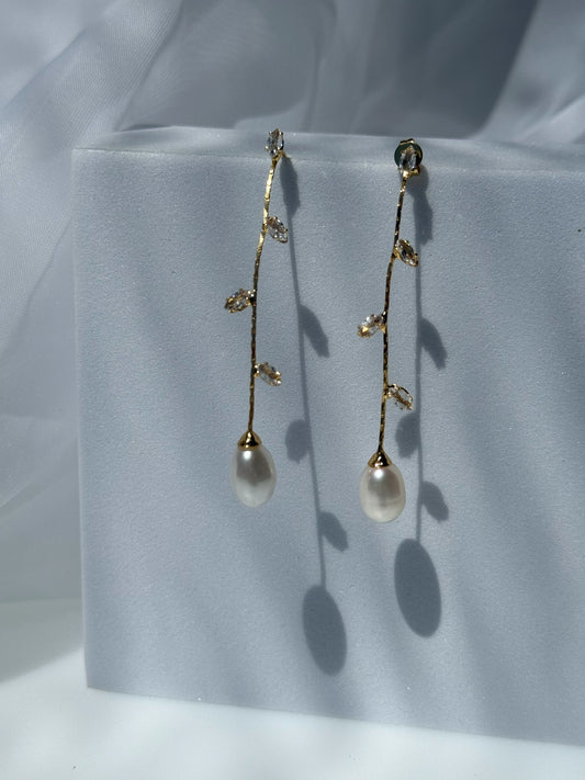 Aros de Perla Natural - Leaf Drop