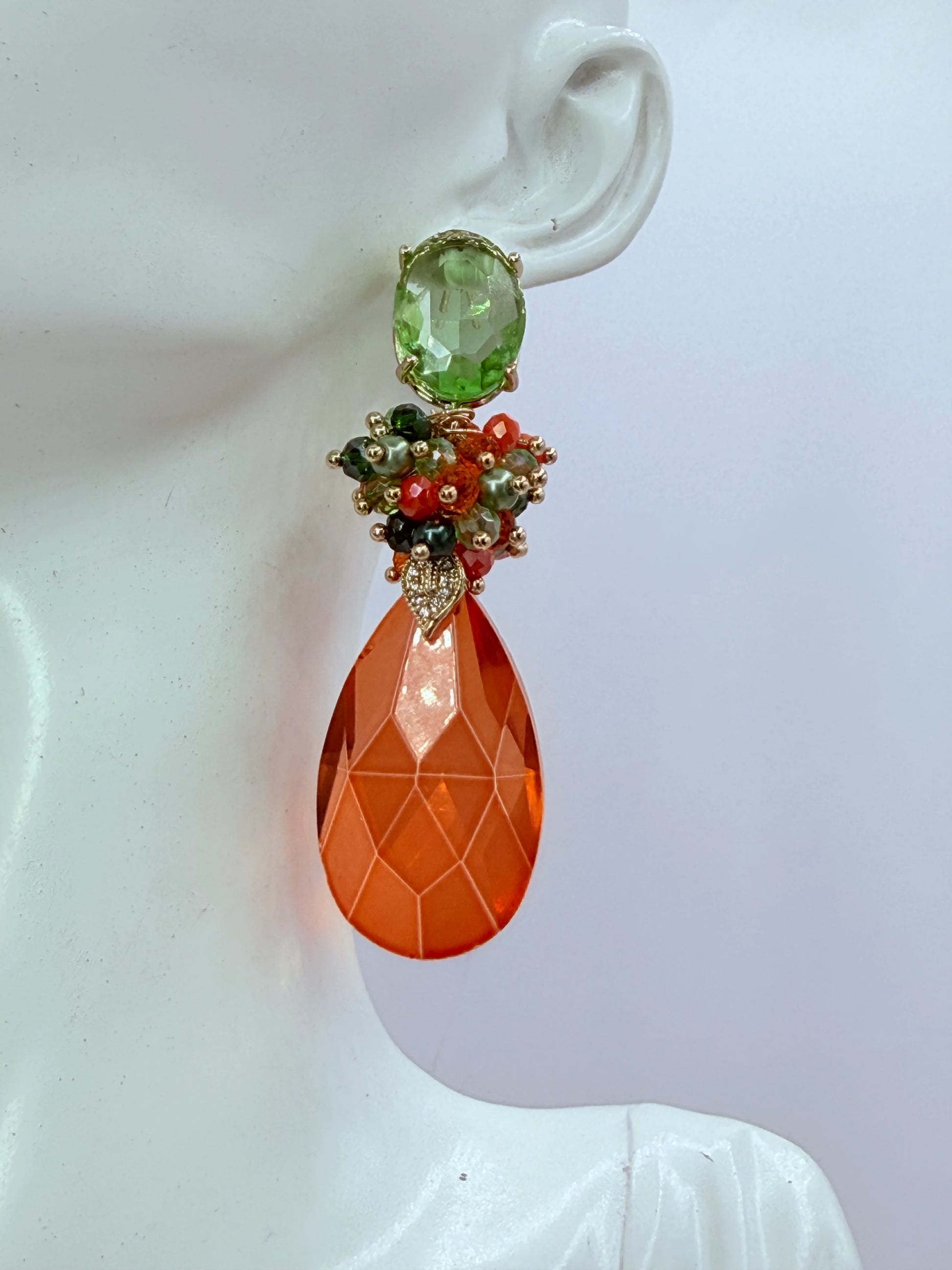 aros racimo bora bora naranjo y verde  - La Merced Joyas