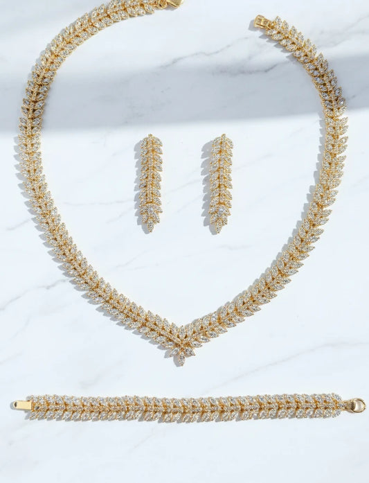 Conjunto Hoja de Circones Completo - Collar, Aros y Pulsera