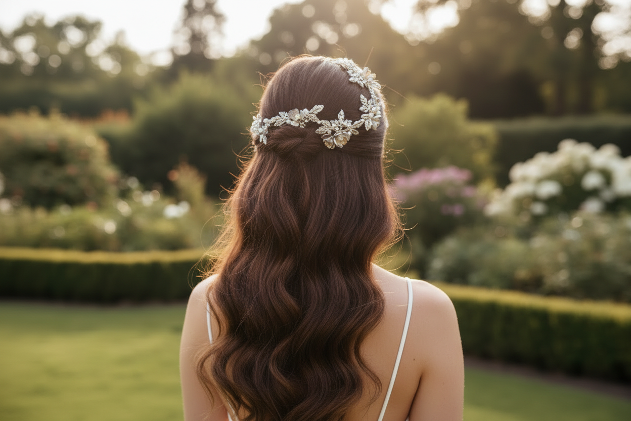 Tocado de novia flexible y multiforma, ideal para peinados recogidos y semirecogidos con perlas y cristales 