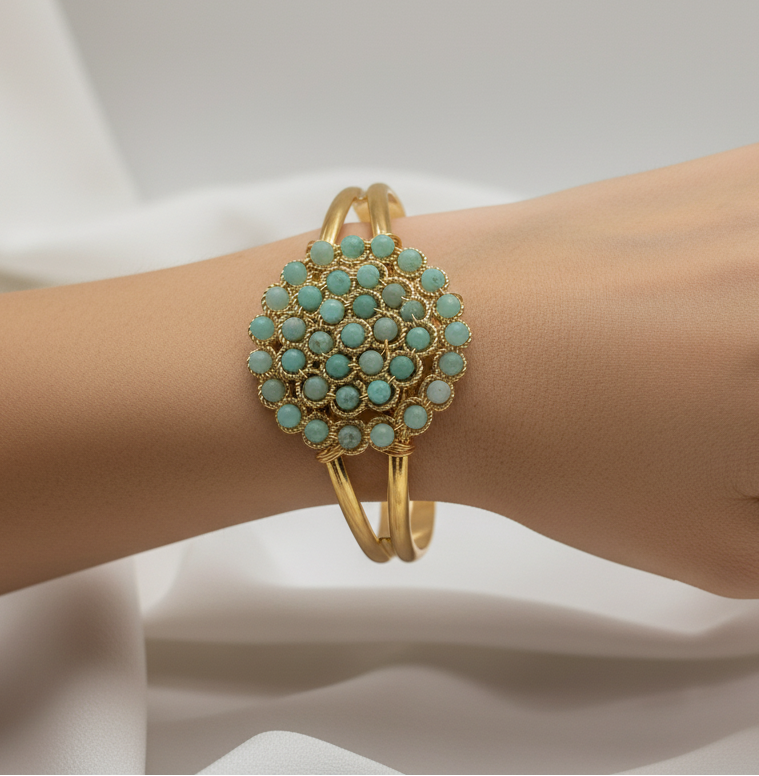 Pulsera de amazonita natural bañada en oro 18K tipo esclava 