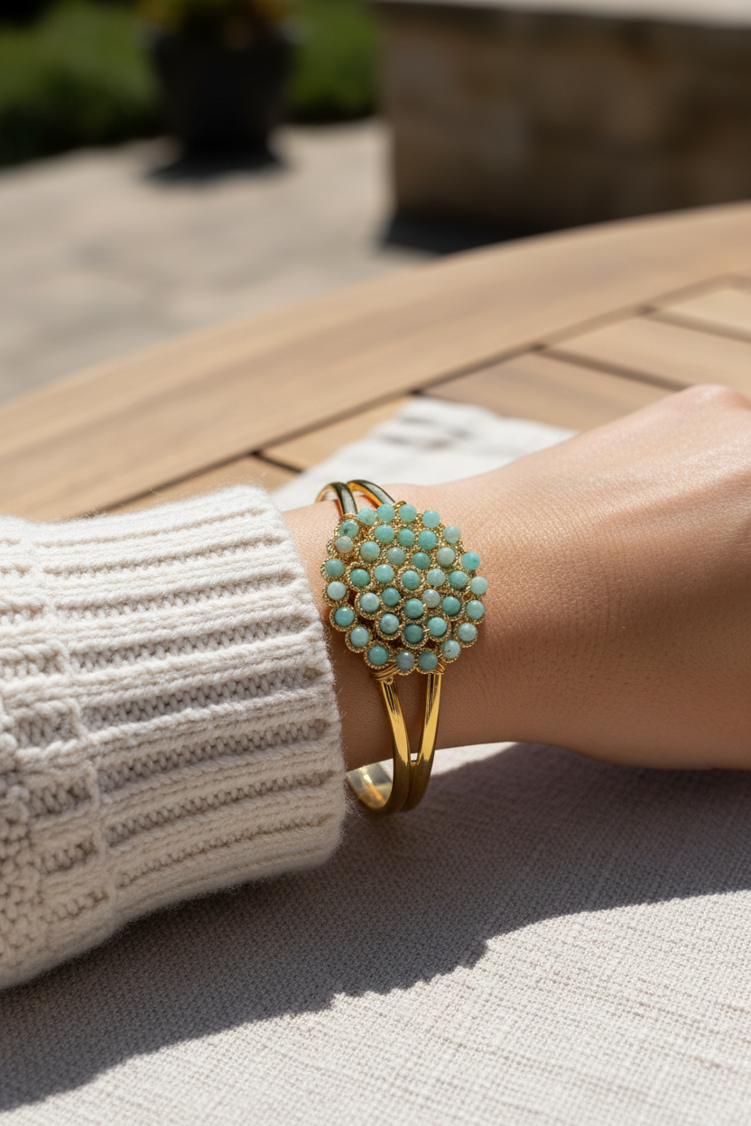Pulsera bañada en oro de 18K tipo esclava con piedras naturales