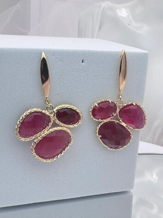 Aros Enchapados en Oro 18k Ágata Fucsia
