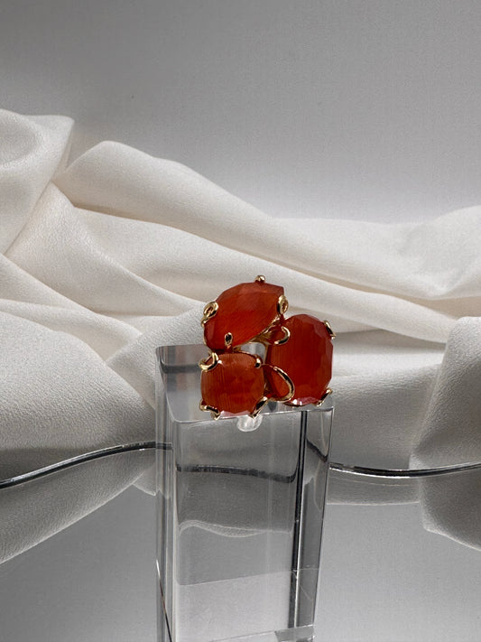 Anillo de piedra natural ojo de gato naranja bañado en oro de 18K ajustable 