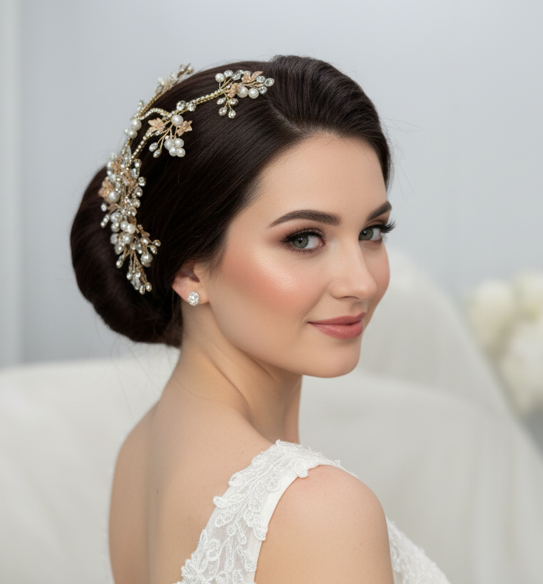 Tocado de novia flexible multi posición cristales y perlas 