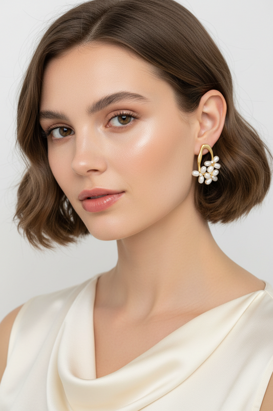 Aros Baño de Oro 18K y Perla - Flora