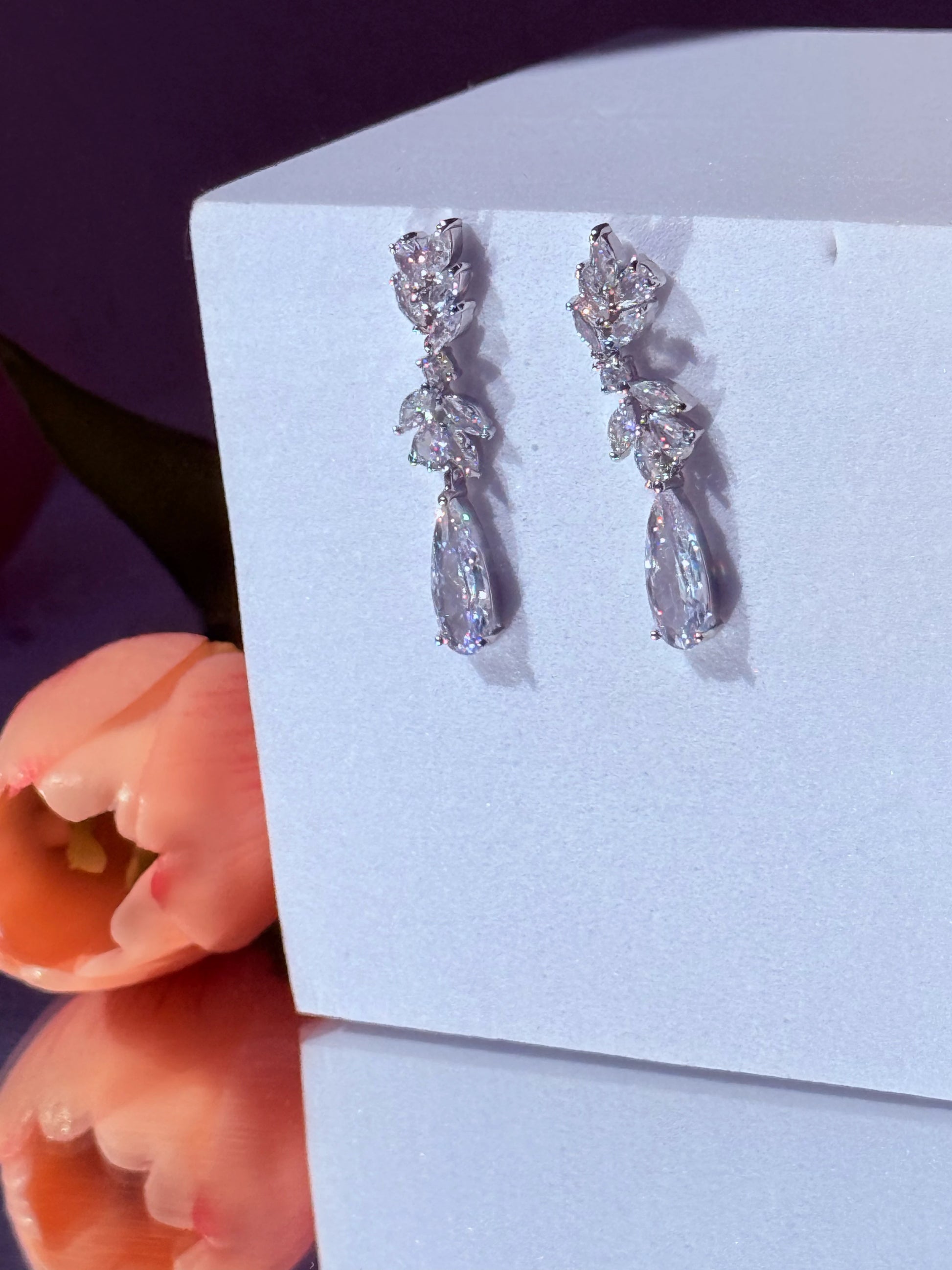 aros elegantes con circones y gota plata 925 joyeria de fiesta