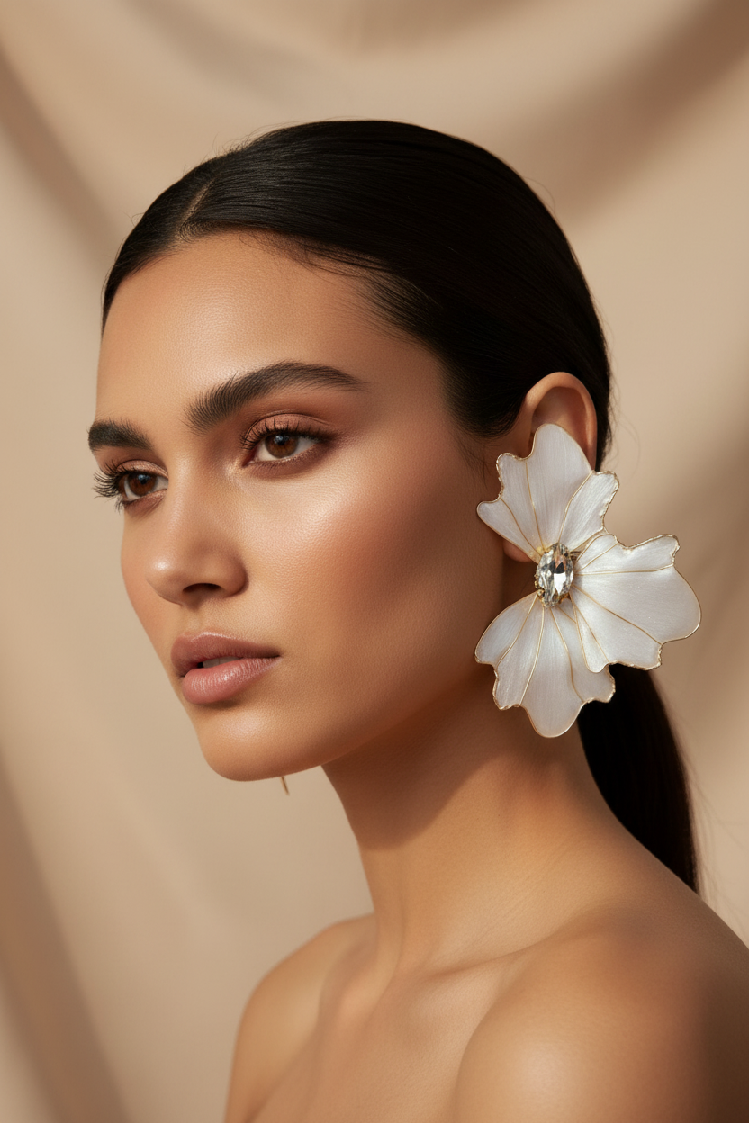 aros flor perla nacarada grandes de 8 cm